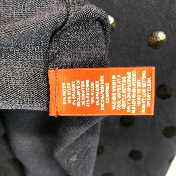 Saks Fifth Ave Navy Blue with Black Sequined Polkadots Keyhole Sweater - Picture 5 of 5